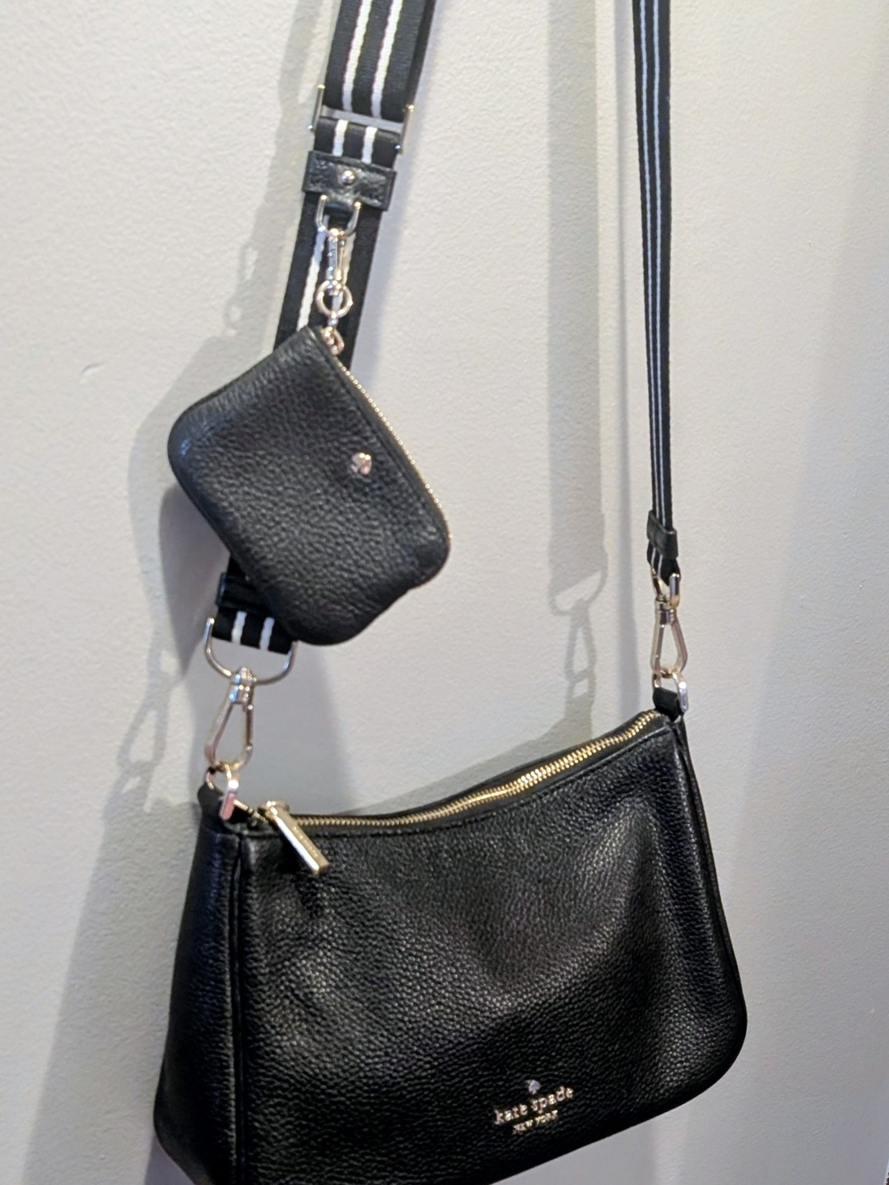 kate spade Black Pebbled Leather Crossbody with Detachable Coin Pouch & Wallet